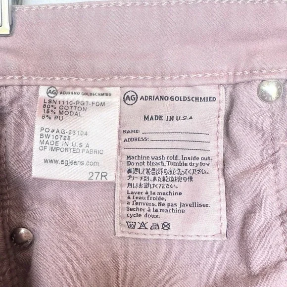 AG Adriano Goldschmied Stilt Cigarette Jeans Size 27R Pink Stretch Made In USA - Picture 7 of 7